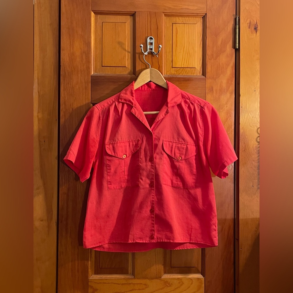 Cherry red cropped button up shirt